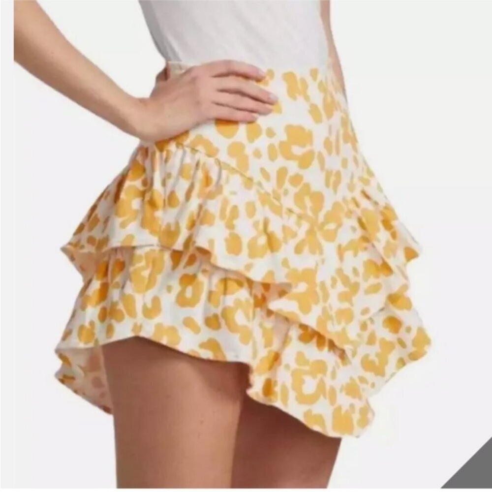 NWT MOTHER The Ruffle Yellow Patterned Tiered Cowgirl Mini Skirt